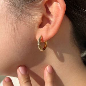 Brass Huggie Cubic Earring•18K Gold Palted•Gift For Her
